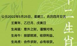 秦阳明每日生肖运势2022年5月25日