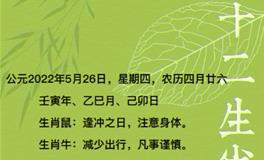 秦阳明每日生肖运势2022年5月26日