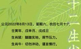 秦阳明每日生肖运势2022年8月13日